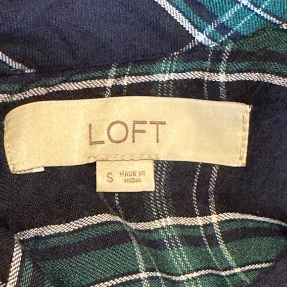 LOFT Green & Navy Blue Plaid Blouse Size Small - Picture 5 of 11